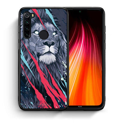 Θήκη Xiaomi Redmi Note 8 Lion Designer PopArt από τη Smartfits με σχέδιο στο πίσω μέρος και μαύρο περίβλημα | Xiaomi Redmi Note 8 Lion Designer PopArt case with colorful back and black bezels