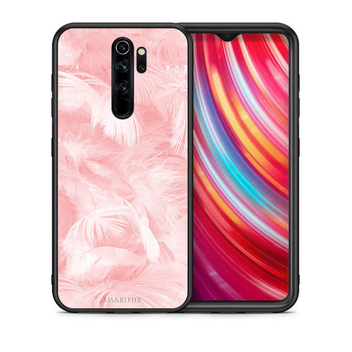 Θήκη Xiaomi Redmi Note 8 Pro Pink Feather Boho από τη Smartfits με σχέδιο στο πίσω μέρος και μαύρο περίβλημα | Xiaomi Redmi Note 8 Pro Pink Feather Boho case with colorful back and black bezels