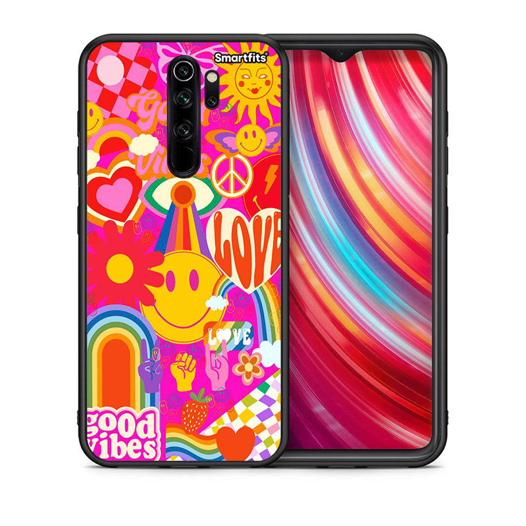Θήκη Xiaomi Redmi Note 8 Pro Hippie Love από τη Smartfits με σχέδιο στο πίσω μέρος και μαύρο περίβλημα | Xiaomi Redmi Note 8 Pro Hippie Love case with colorful back and black bezels