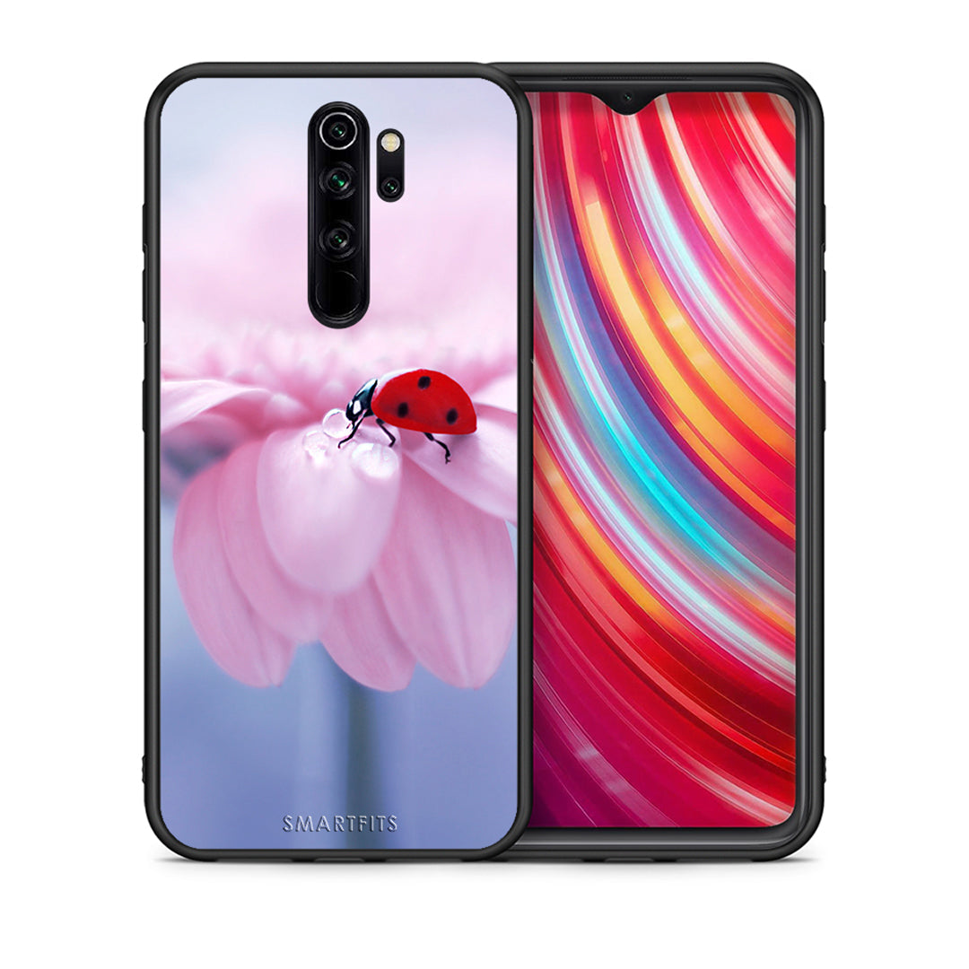 Θήκη Xiaomi Redmi Note 8 Pro Ladybug Flower από τη Smartfits με σχέδιο στο πίσω μέρος και μαύρο περίβλημα | Xiaomi Redmi Note 8 Pro Ladybug Flower case with colorful back and black bezels