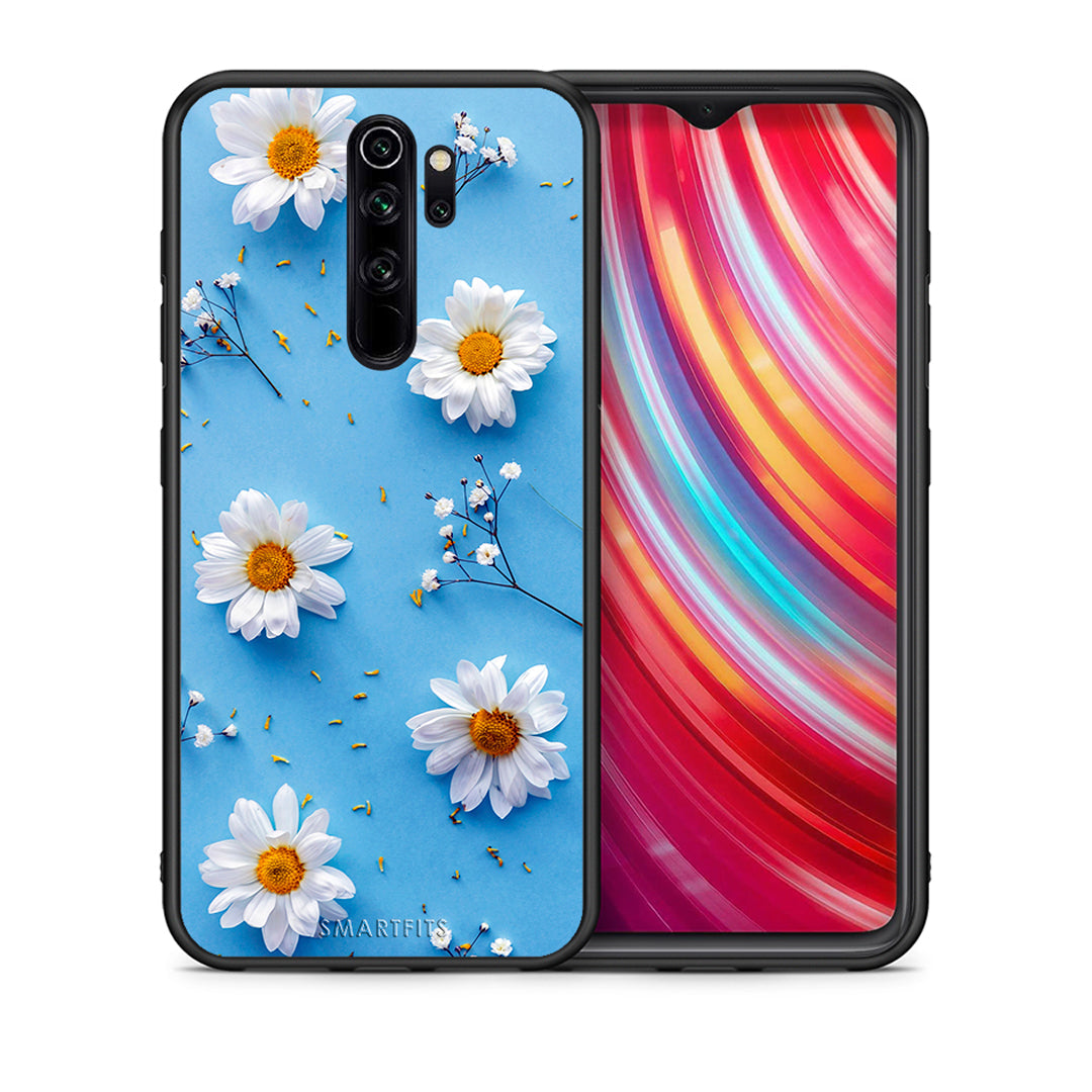 Θήκη Xiaomi Redmi Note 8 Pro Real Daisies από τη Smartfits με σχέδιο στο πίσω μέρος και μαύρο περίβλημα | Xiaomi Redmi Note 8 Pro Real Daisies case with colorful back and black bezels