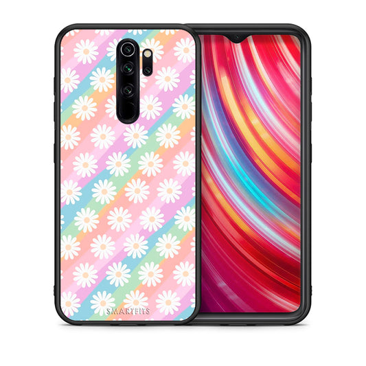 Θήκη Xiaomi Redmi Note 8 Pro White Daisies από τη Smartfits με σχέδιο στο πίσω μέρος και μαύρο περίβλημα | Xiaomi Redmi Note 8 Pro White Daisies case with colorful back and black bezels