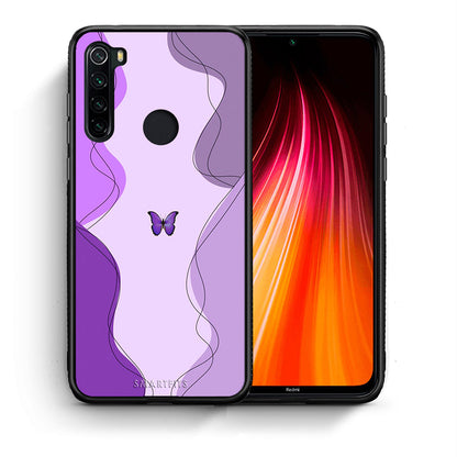 Θήκη Αγίου Βαλεντίνου Xiaomi Redmi Note 8 Purple Mariposa από τη Smartfits με σχέδιο στο πίσω μέρος και μαύρο περίβλημα | Xiaomi Redmi Note 8 Purple Mariposa case with colorful back and black bezels