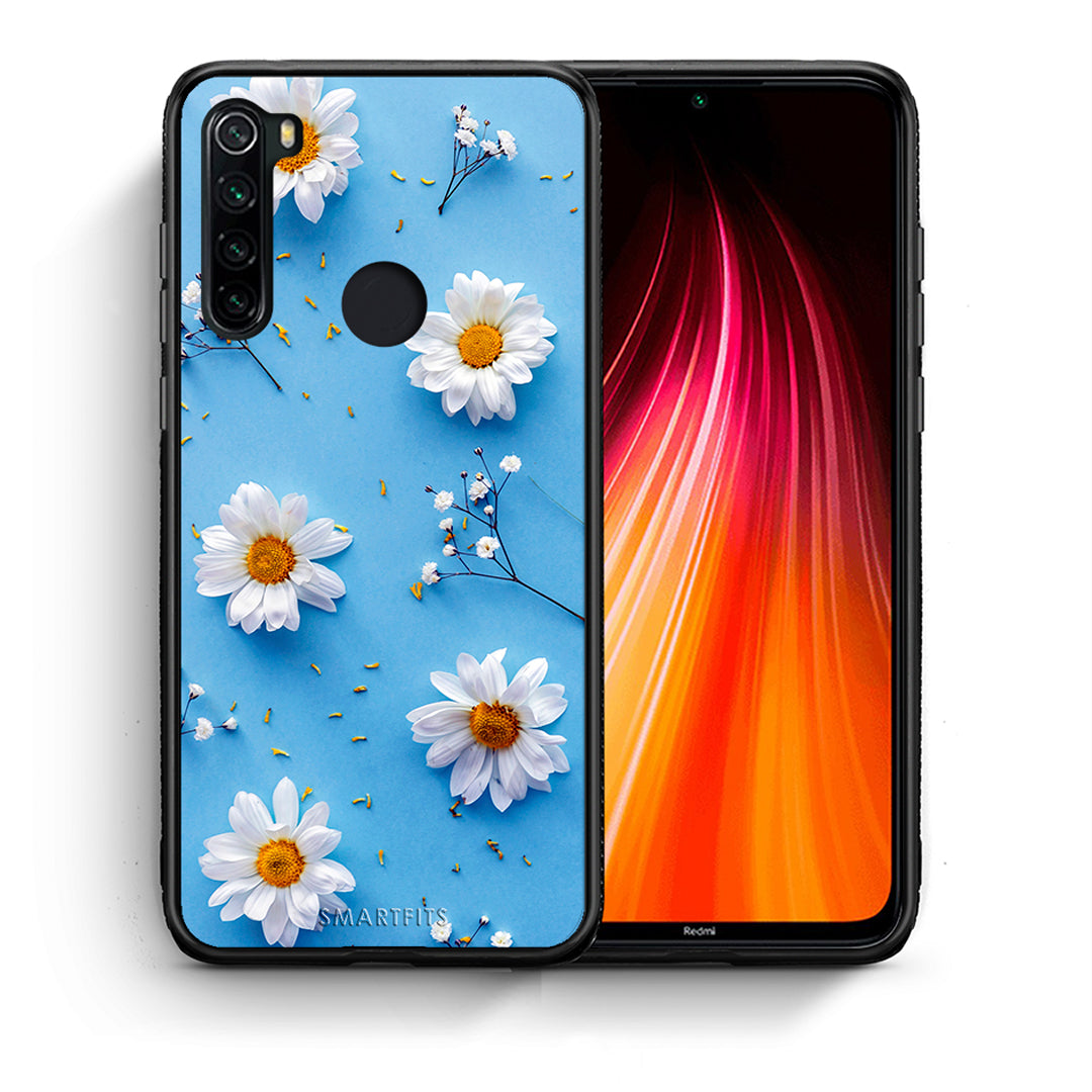Θήκη Xiaomi Redmi Note 8 Real Daisies από τη Smartfits με σχέδιο στο πίσω μέρος και μαύρο περίβλημα | Xiaomi Redmi Note 8 Real Daisies case with colorful back and black bezels