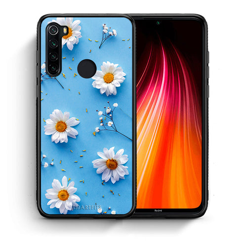 Θήκη Xiaomi Redmi Note 8 Real Daisies από τη Smartfits με σχέδιο στο πίσω μέρος και μαύρο περίβλημα | Xiaomi Redmi Note 8 Real Daisies case with colorful back and black bezels