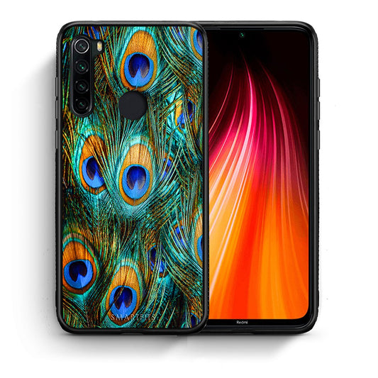 Θήκη Xiaomi Redmi Note 8 Real Peacock Feathers από τη Smartfits με σχέδιο στο πίσω μέρος και μαύρο περίβλημα | Xiaomi Redmi Note 8 Real Peacock Feathers case with colorful back and black bezels
