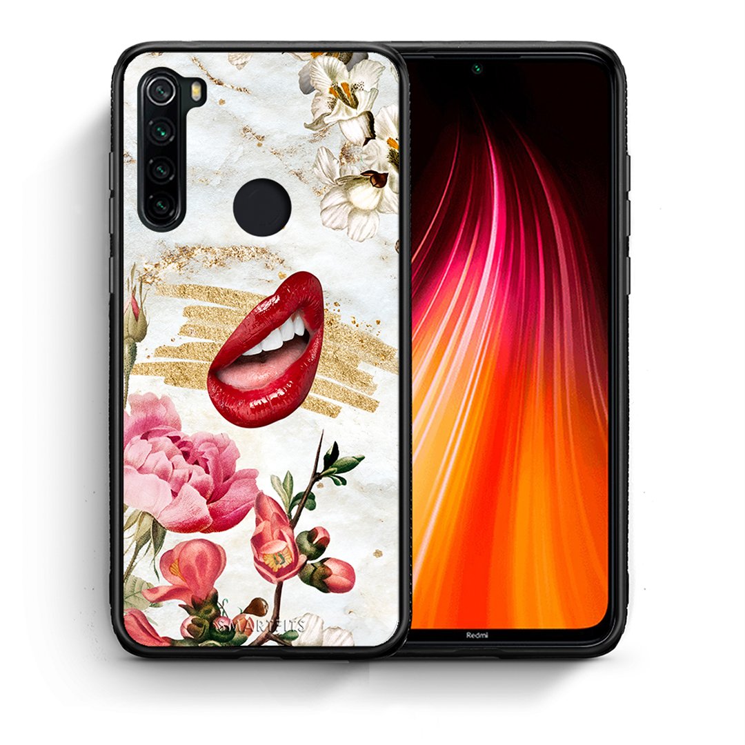Θήκη Xiaomi Redmi Note 8 Red Lips από τη Smartfits με σχέδιο στο πίσω μέρος και μαύρο περίβλημα | Xiaomi Redmi Note 8 Red Lips case with colorful back and black bezels