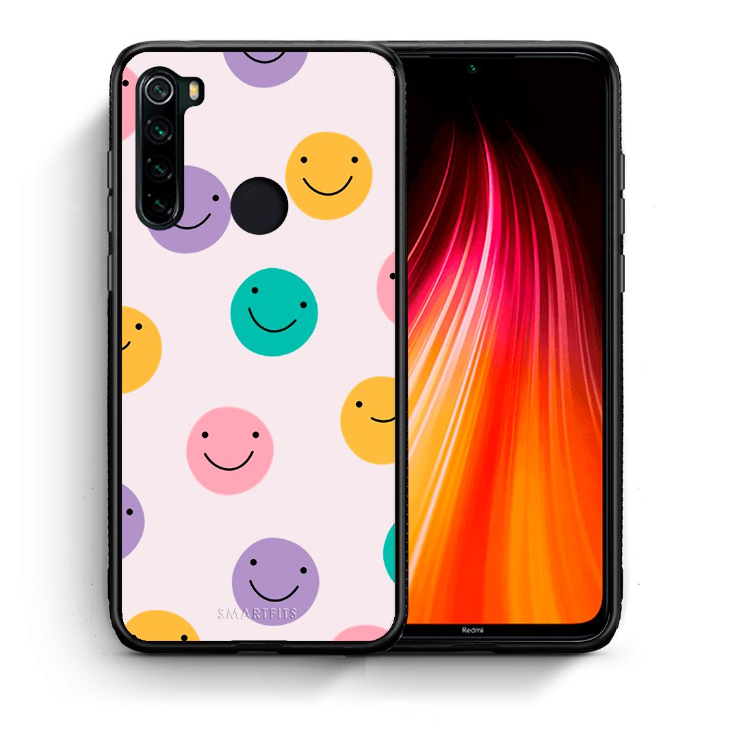 Θήκη Xiaomi Redmi Note 8 Smiley Faces από τη Smartfits με σχέδιο στο πίσω μέρος και μαύρο περίβλημα | Xiaomi Redmi Note 8 Smiley Faces case with colorful back and black bezels