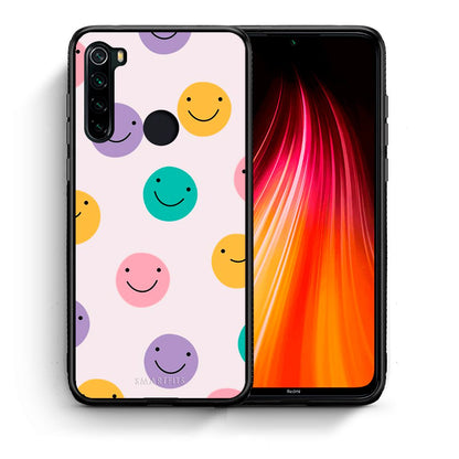Θήκη Xiaomi Redmi Note 8 Smiley Faces από τη Smartfits με σχέδιο στο πίσω μέρος και μαύρο περίβλημα | Xiaomi Redmi Note 8 Smiley Faces case with colorful back and black bezels