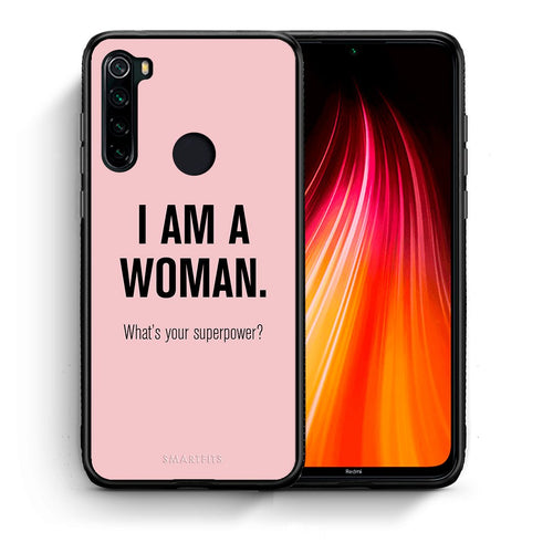 Θήκη Xiaomi Redmi Note 8 Superpower Woman από τη Smartfits με σχέδιο στο πίσω μέρος και μαύρο περίβλημα | Xiaomi Redmi Note 8 Superpower Woman case with colorful back and black bezels