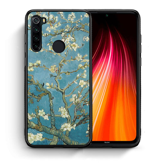Θήκη Xiaomi Redmi Note 8 White Blossoms από τη Smartfits με σχέδιο στο πίσω μέρος και μαύρο περίβλημα | Xiaomi Redmi Note 8 White Blossoms case with colorful back and black bezels