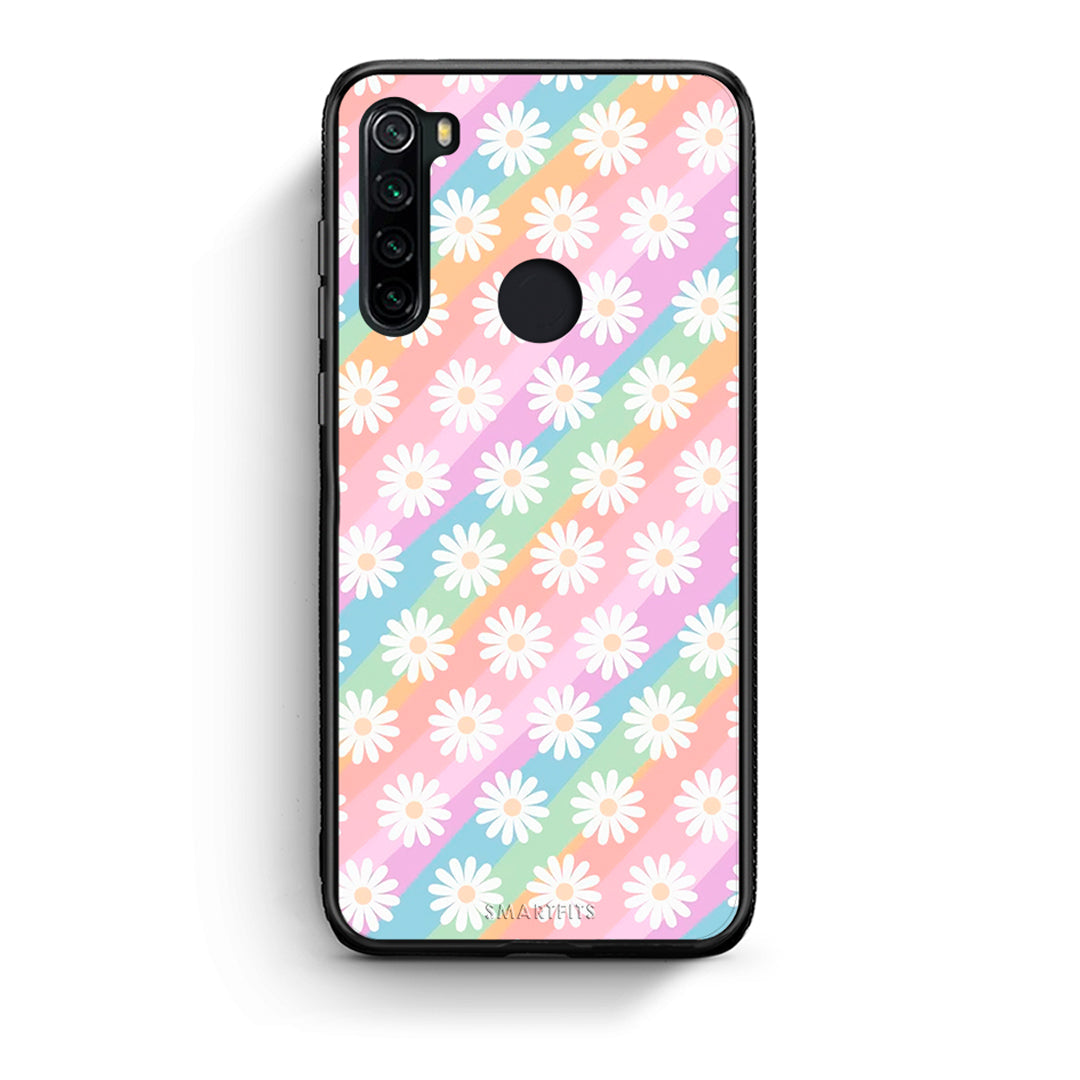 Xiaomi Redmi Note 8 White Daisies θήκη από τη Smartfits με σχέδιο στο πίσω μέρος και μαύρο περίβλημα | Smartphone case with colorful back and black bezels by Smartfits