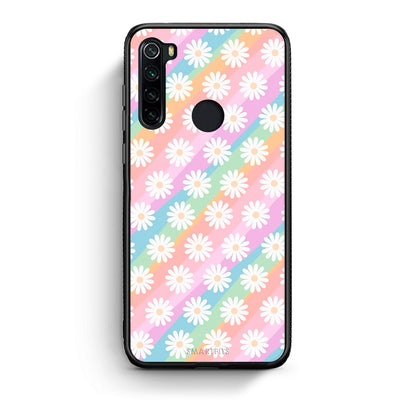 Xiaomi Redmi Note 8 White Daisies θήκη από τη Smartfits με σχέδιο στο πίσω μέρος και μαύρο περίβλημα | Smartphone case with colorful back and black bezels by Smartfits