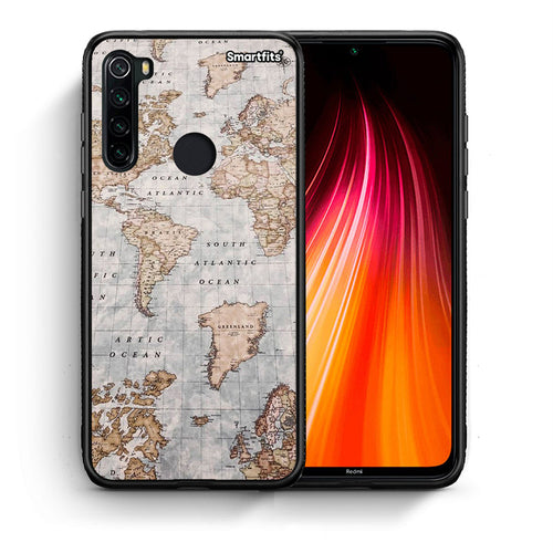 Θήκη Xiaomi Redmi Note 8 World Map από τη Smartfits με σχέδιο στο πίσω μέρος και μαύρο περίβλημα | Xiaomi Redmi Note 8 World Map case with colorful back and black bezels
