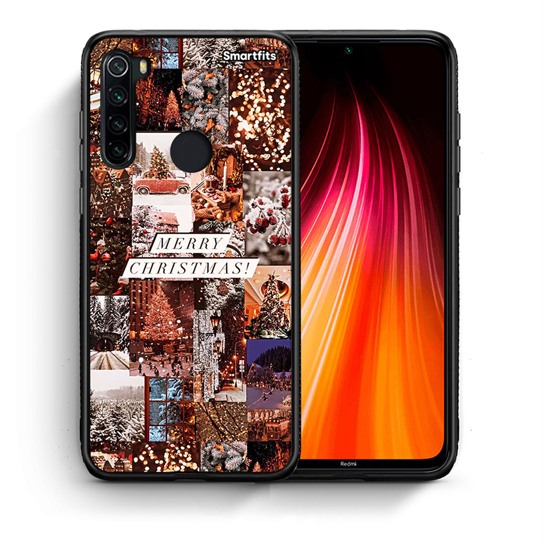 Θήκη Xiaomi Redmi Note 8 Xmas Collage από τη Smartfits με σχέδιο στο πίσω μέρος και μαύρο περίβλημα | Xiaomi Redmi Note 8 Xmas Collage case with colorful back and black bezels