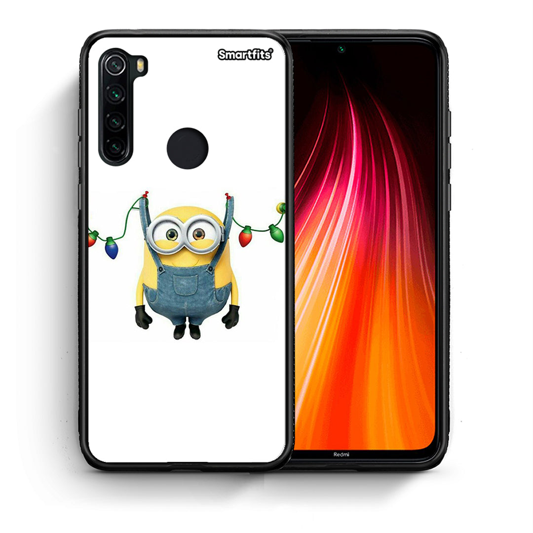 Θήκη Xiaomi Redmi Note 8 Xmas Minion Lights από τη Smartfits με σχέδιο στο πίσω μέρος και μαύρο περίβλημα | Xiaomi Redmi Note 8 Xmas Minion Lights case with colorful back and black bezels