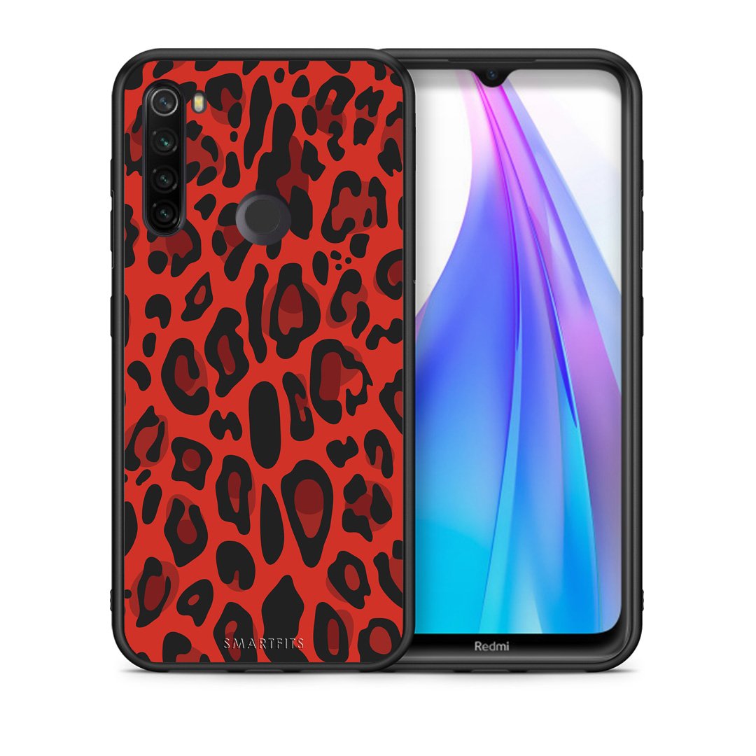 Θήκη Xiaomi Redmi Note 8T Red Leopard Animal από τη Smartfits με σχέδιο στο πίσω μέρος και μαύρο περίβλημα | Xiaomi Redmi Note 8T Red Leopard Animal case with colorful back and black bezels