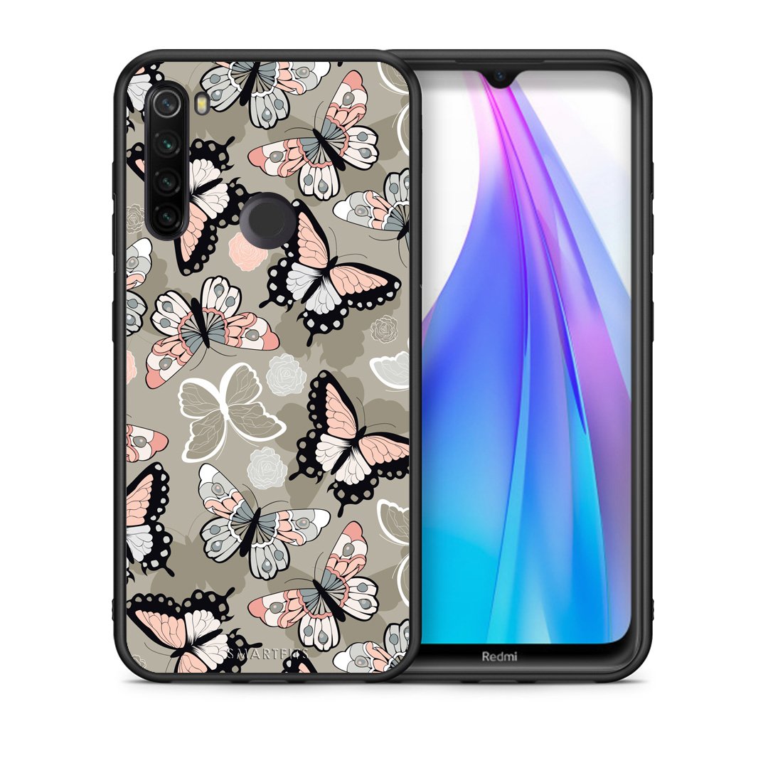 Θήκη Xiaomi Redmi Note 8T Butterflies Boho από τη Smartfits με σχέδιο στο πίσω μέρος και μαύρο περίβλημα | Xiaomi Redmi Note 8T Butterflies Boho case with colorful back and black bezels