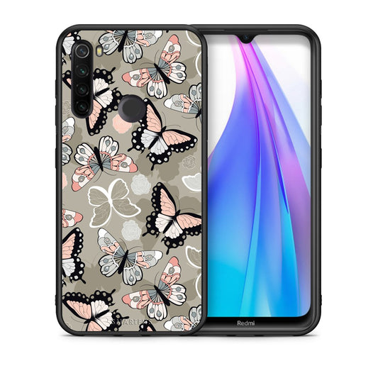 Θήκη Xiaomi Redmi Note 8T Butterflies Boho από τη Smartfits με σχέδιο στο πίσω μέρος και μαύρο περίβλημα | Xiaomi Redmi Note 8T Butterflies Boho case with colorful back and black bezels
