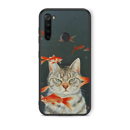 Xiaomi Redmi Note 8T Cat Goldfish θήκη από τη Smartfits με σχέδιο στο πίσω μέρος και μαύρο περίβλημα | Smartphone case with colorful back and black bezels by Smartfits