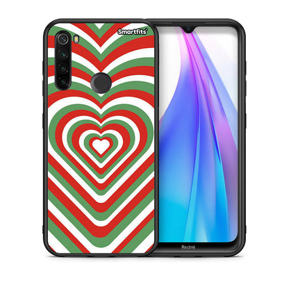 Θήκη Xiaomi Redmi Note 8T Christmas Hearts από τη Smartfits με σχέδιο στο πίσω μέρος και μαύρο περίβλημα | Xiaomi Redmi Note 8 Christmas Hearts case with colorful back and black bezels