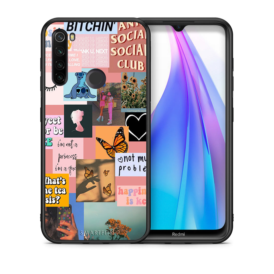 Θήκη Αγίου Βαλεντίνου Xiaomi Redmi Note 8T Collage Bitchin από τη Smartfits με σχέδιο στο πίσω μέρος και μαύρο περίβλημα | Xiaomi Redmi Note 8 Collage Bitchin case with colorful back and black bezels