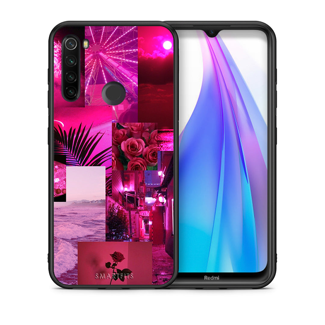 Θήκη Xiaomi Redmi Note 8T Collage Red Roses από τη Smartfits με σχέδιο στο πίσω μέρος και μαύρο περίβλημα | Xiaomi Redmi Note 8 Collage Red Roses case with colorful back and black bezels
