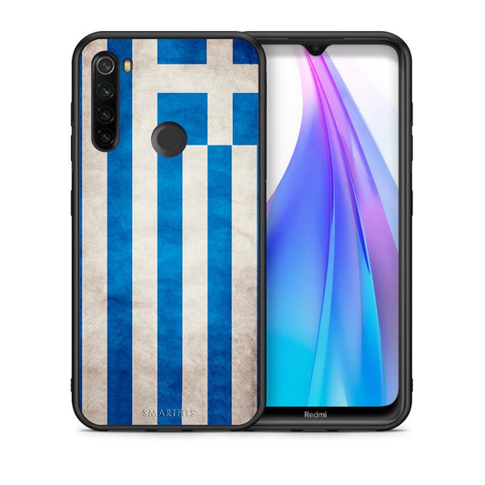 Θήκη Xiaomi Redmi Note 8T Greek Flag από τη Smartfits με σχέδιο στο πίσω μέρος και μαύρο περίβλημα | Xiaomi Redmi Note 8T Greek Flag case with colorful back and black bezels