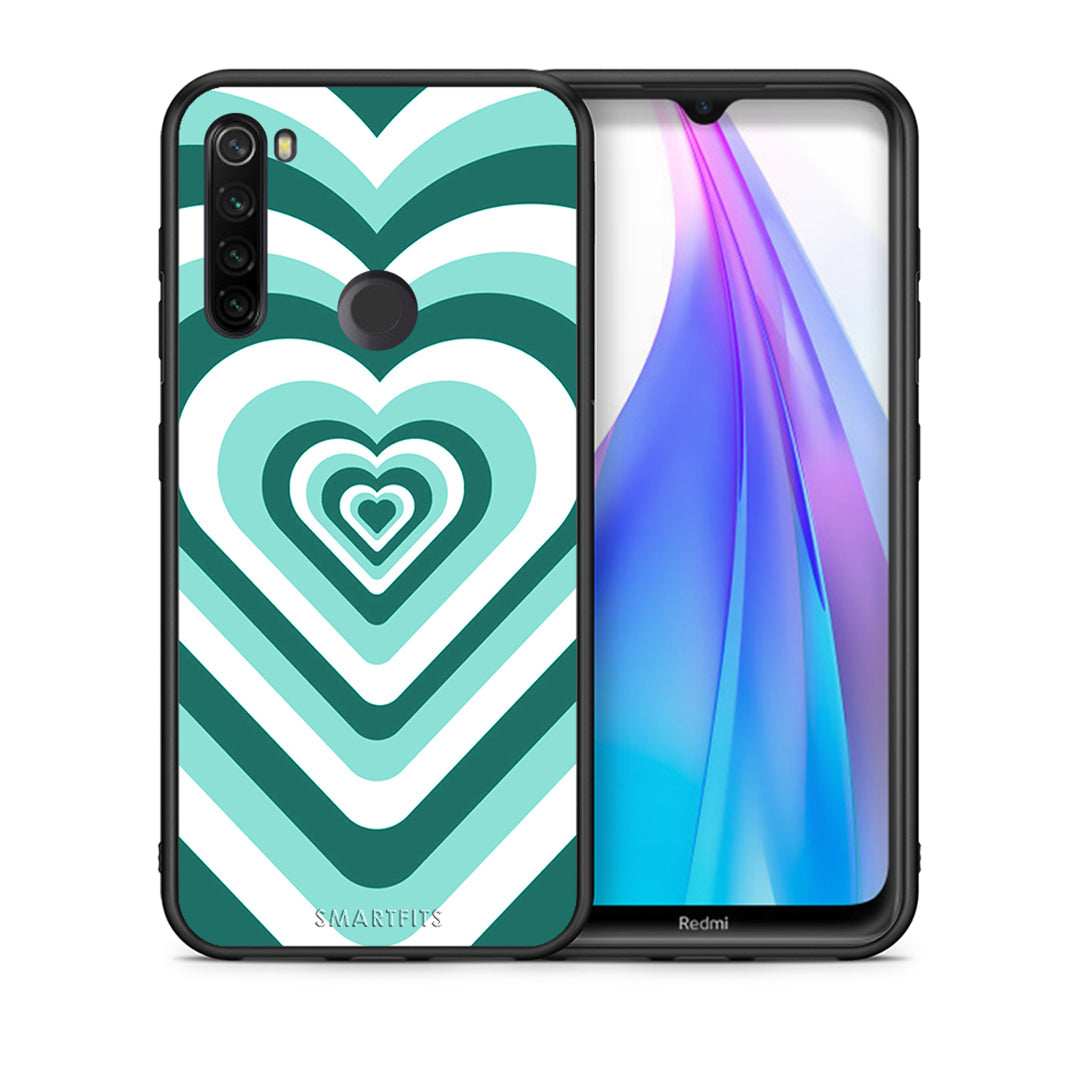 Θήκη Xiaomi Redmi Note 8T Green Hearts από τη Smartfits με σχέδιο στο πίσω μέρος και μαύρο περίβλημα | Xiaomi Redmi Note 8 Green Hearts case with colorful back and black bezels