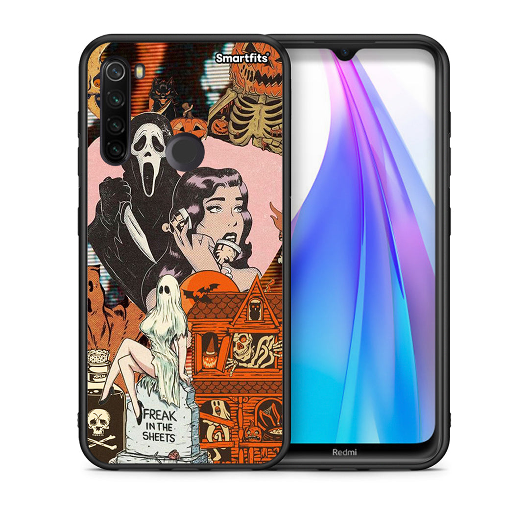 Θήκη Xiaomi Redmi Note 8T Halloween Collage από τη Smartfits με σχέδιο στο πίσω μέρος και μαύρο περίβλημα | Xiaomi Redmi Note 8 Halloween Collage case with colorful back and black bezels