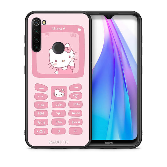 Θήκη Αγίου Βαλεντίνου Xiaomi Redmi Note 8T Hello Kitten από τη Smartfits με σχέδιο στο πίσω μέρος και μαύρο περίβλημα | Xiaomi Redmi Note 8 Hello Kitten case with colorful back and black bezels
