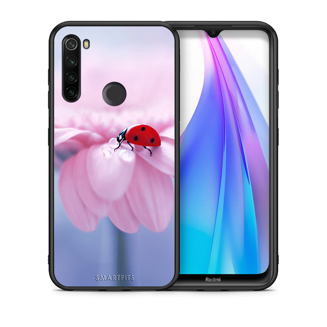 Θήκη Xiaomi Redmi Note 8T Ladybug Flower από τη Smartfits με σχέδιο στο πίσω μέρος και μαύρο περίβλημα | Xiaomi Redmi Note 8 Ladybug Flower case with colorful back and black bezels
