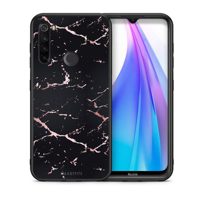 Θήκη Xiaomi Redmi Note 8T Black Rosegold Marble από τη Smartfits με σχέδιο στο πίσω μέρος και μαύρο περίβλημα | Xiaomi Redmi Note 8T Black Rosegold Marble case with colorful back and black bezels