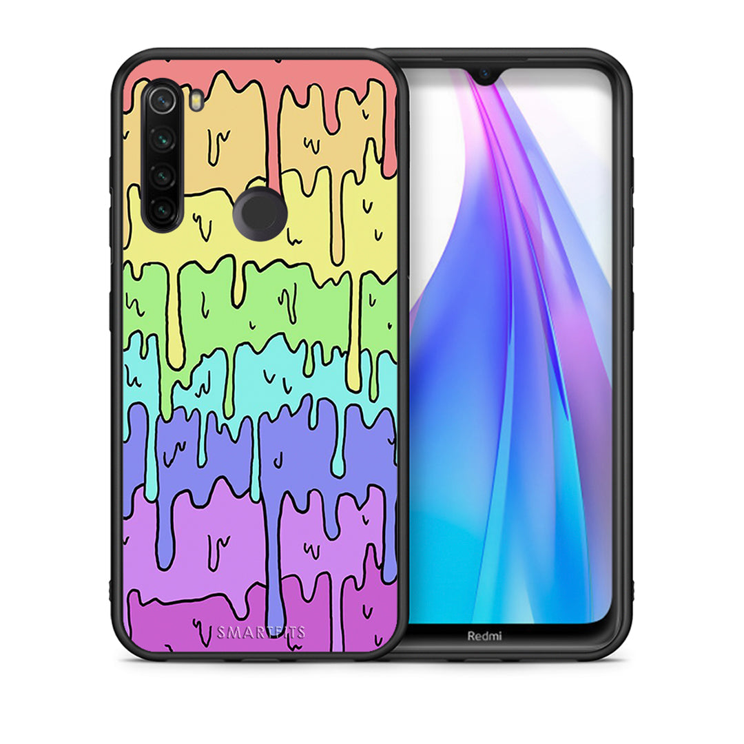 Θήκη Xiaomi Redmi Note 8T Melting Rainbow από τη Smartfits με σχέδιο στο πίσω μέρος και μαύρο περίβλημα | Xiaomi Redmi Note 8 Melting Rainbow case with colorful back and black bezels