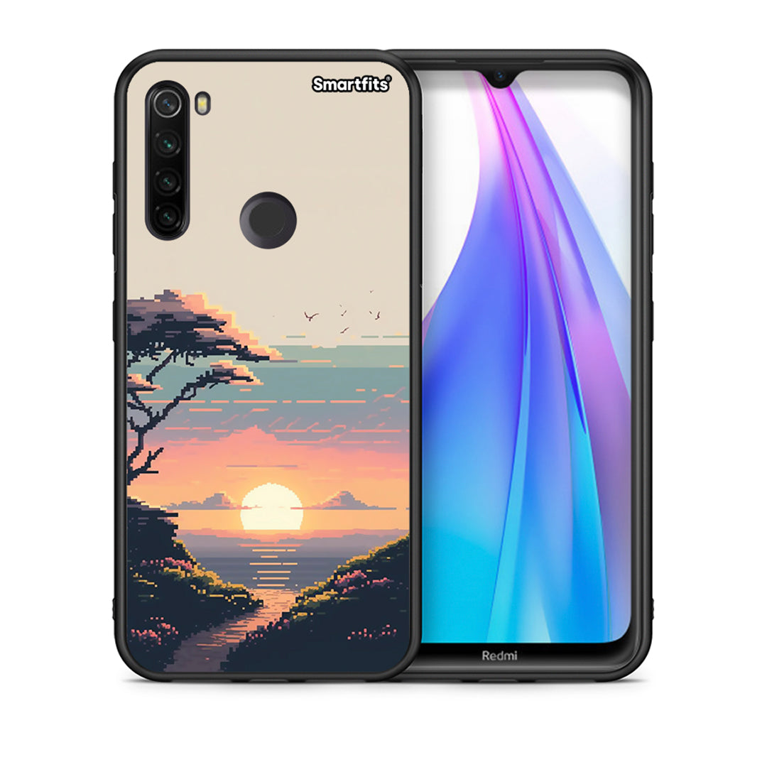 Θήκη Xiaomi Redmi Note 8T Pixel Sunset από τη Smartfits με σχέδιο στο πίσω μέρος και μαύρο περίβλημα | Xiaomi Redmi Note 8 Pixel Sunset case with colorful back and black bezels