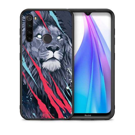 Θήκη Xiaomi Redmi Note 8T Lion Designer PopArt από τη Smartfits με σχέδιο στο πίσω μέρος και μαύρο περίβλημα | Xiaomi Redmi Note 8T Lion Designer PopArt case with colorful back and black bezels