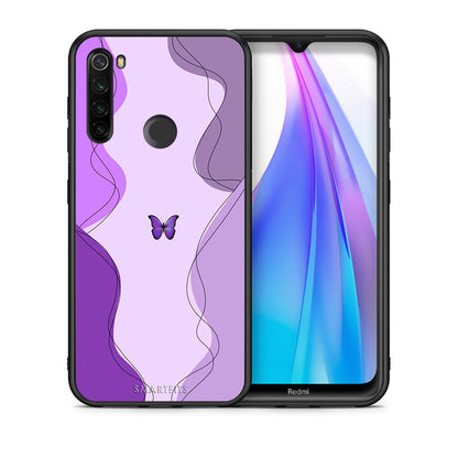Θήκη Αγίου Βαλεντίνου Xiaomi Redmi Note 8T Purple Mariposa από τη Smartfits με σχέδιο στο πίσω μέρος και μαύρο περίβλημα | Xiaomi Redmi Note 8 Purple Mariposa case with colorful back and black bezels
