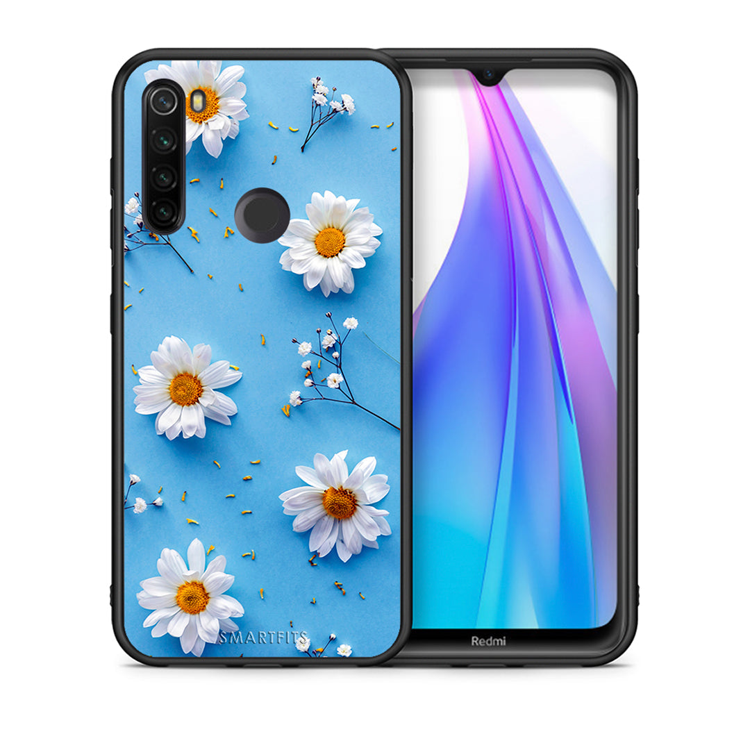 Θήκη Xiaomi Redmi Note 8T Real Daisies από τη Smartfits με σχέδιο στο πίσω μέρος και μαύρο περίβλημα | Xiaomi Redmi Note 8 Real Daisies case with colorful back and black bezels