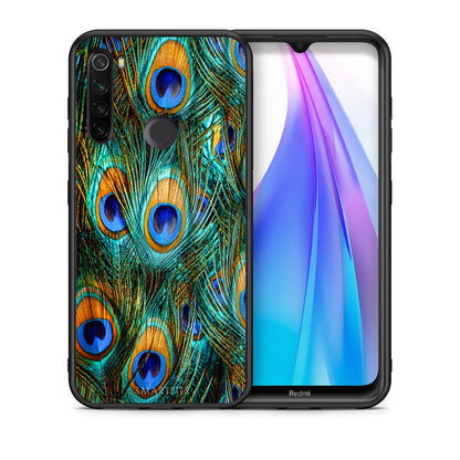 Θήκη Xiaomi Redmi Note 8T Real Peacock Feathers από τη Smartfits με σχέδιο στο πίσω μέρος και μαύρο περίβλημα | Xiaomi Redmi Note 8 Real Peacock Feathers case with colorful back and black bezels