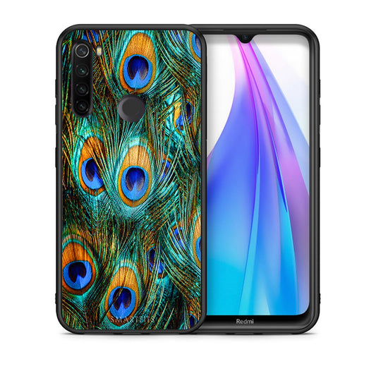 Θήκη Xiaomi Redmi Note 8T Real Peacock Feathers από τη Smartfits με σχέδιο στο πίσω μέρος και μαύρο περίβλημα | Xiaomi Redmi Note 8 Real Peacock Feathers case with colorful back and black bezels