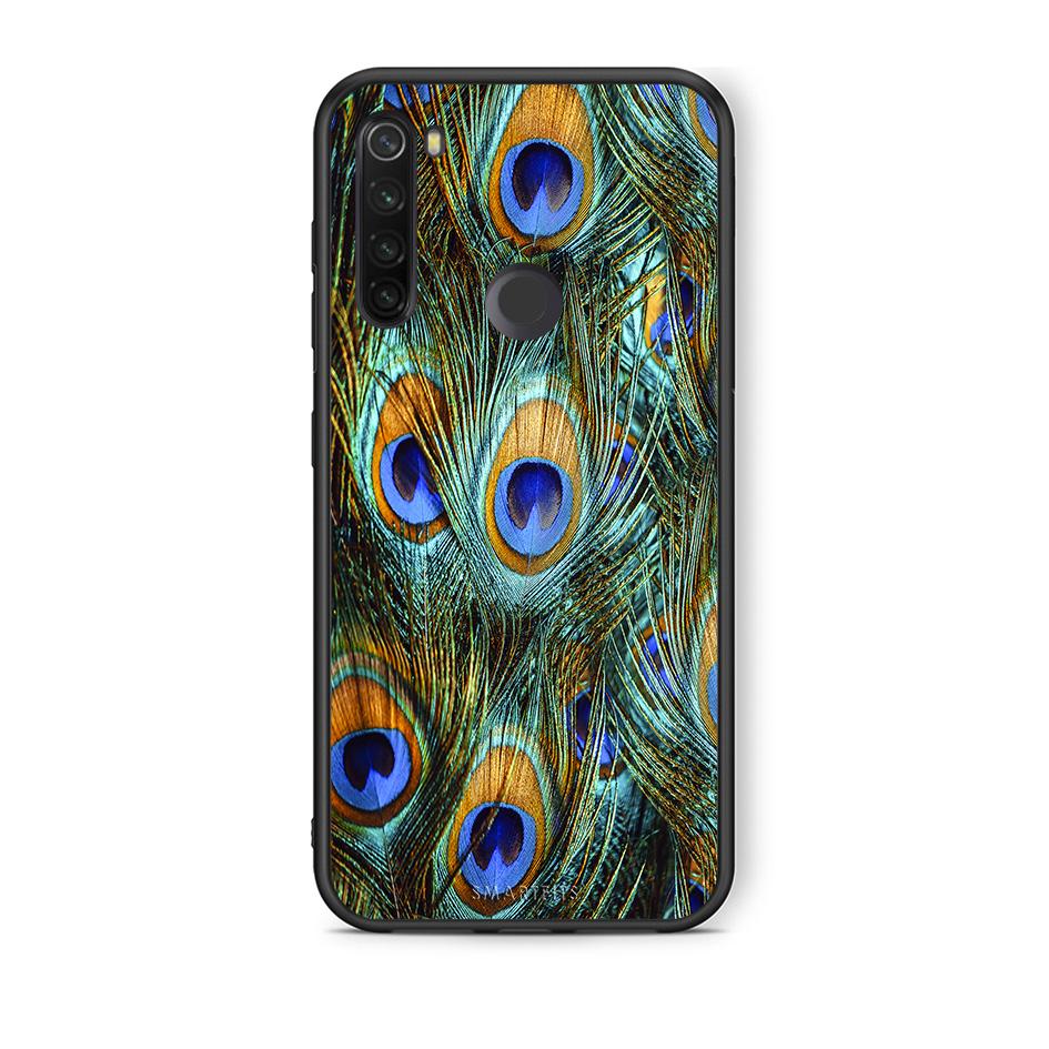 Xiaomi Redmi Note 8T Real Peacock Feathers θήκη από τη Smartfits με σχέδιο στο πίσω μέρος και μαύρο περίβλημα | Smartphone case with colorful back and black bezels by Smartfits