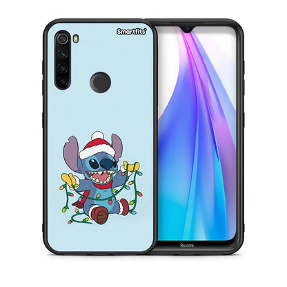 Θήκη Xiaomi Redmi Note 8T Santa Stich από τη Smartfits με σχέδιο στο πίσω μέρος και μαύρο περίβλημα | Xiaomi Redmi Note 8 Santa Stich case with colorful back and black bezels