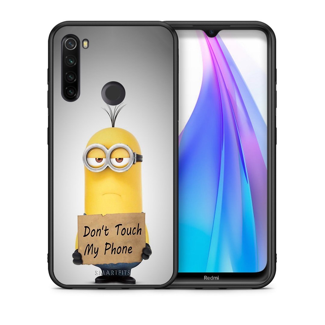 Θήκη Xiaomi Redmi Note 8T Minion Text από τη Smartfits με σχέδιο στο πίσω μέρος και μαύρο περίβλημα | Xiaomi Redmi Note 8T Minion Text case with colorful back and black bezels