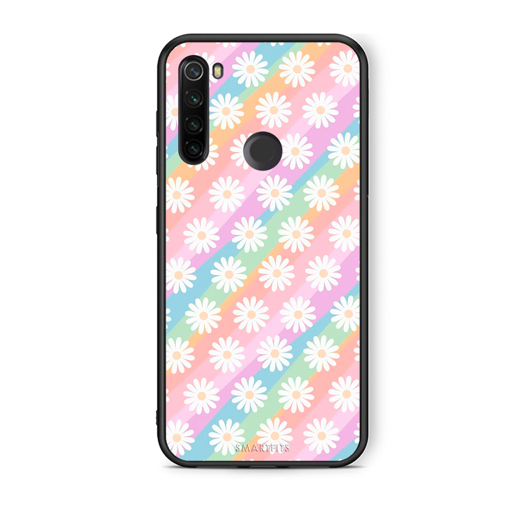 Xiaomi Redmi Note 8T White Daisies θήκη από τη Smartfits με σχέδιο στο πίσω μέρος και μαύρο περίβλημα | Smartphone case with colorful back and black bezels by Smartfits