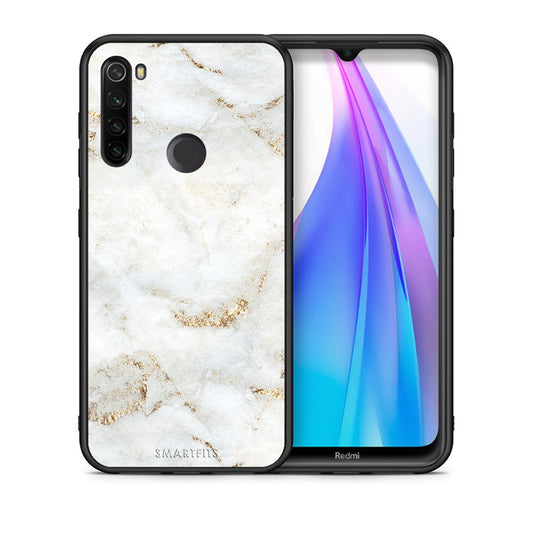 Θήκη Xiaomi Redmi Note 8T White Gold Marble από τη Smartfits με σχέδιο στο πίσω μέρος και μαύρο περίβλημα | Xiaomi Redmi Note 8 White Gold Marble case with colorful back and black bezels