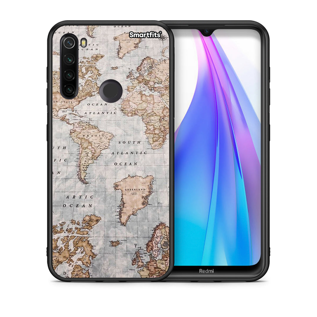 Θήκη Xiaomi Redmi Note 8T World Map από τη Smartfits με σχέδιο στο πίσω μέρος και μαύρο περίβλημα | Xiaomi Redmi Note 8 World Map case with colorful back and black bezels