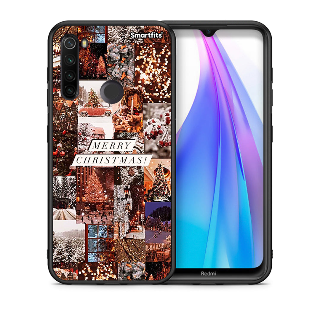 Θήκη Xiaomi Redmi Note 8T Xmas Collage από τη Smartfits με σχέδιο στο πίσω μέρος και μαύρο περίβλημα | Xiaomi Redmi Note 8 Xmas Collage case with colorful back and black bezels