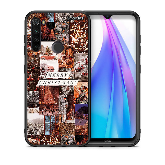 Θήκη Xiaomi Redmi Note 8T Xmas Collage από τη Smartfits με σχέδιο στο πίσω μέρος και μαύρο περίβλημα | Xiaomi Redmi Note 8 Xmas Collage case with colorful back and black bezels