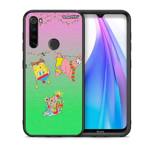 Θήκη Xiaomi Redmi Note 8T Xmas Lights από τη Smartfits με σχέδιο στο πίσω μέρος και μαύρο περίβλημα | Xiaomi Redmi Note 8 Xmas Lights case with colorful back and black bezels