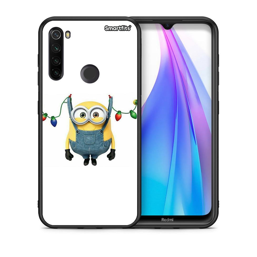 Θήκη Xiaomi Redmi Note 8T Xmas Minion Lights από τη Smartfits με σχέδιο στο πίσω μέρος και μαύρο περίβλημα | Xiaomi Redmi Note 8 Xmas Minion Lights case with colorful back and black bezels